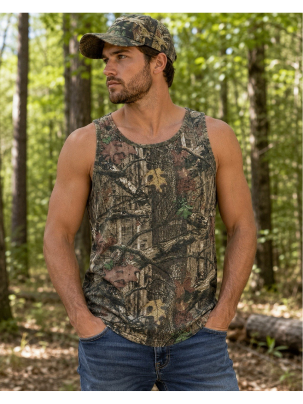 Mossy Oak Camo Tank Top Men’s Medium 38-40 Woodland Camouflage Hunting Shirt